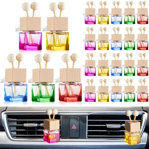 Image of Zubebe 30 Pcs Car Air Freshener Diffuser with Vent Clip Empty Car Diffuser Bottles for Essential Oil Perfume Glass Bottle with Wooden Caps Stick (Colorful)