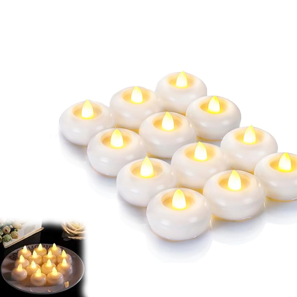 AMERTEER Flameless Floating Candles | Floating Led Candles | 12 Pack Warm White Led Floating Candles | Water Activated Tea Lights For Pool & SPA | Floating Flameless Candles For Parties & Weddings