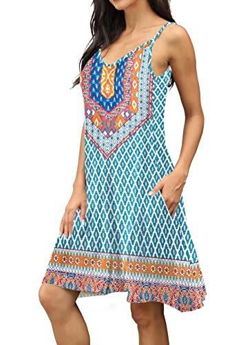 Image of Women's Summer Spaghetti Strap Casual Swing Tank Beach Cover Up Dress with Pockets
