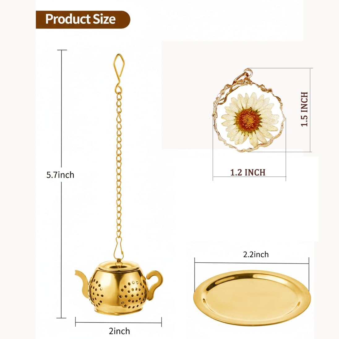 Tea Infuser for Loose Leaf Tea with Real Daisy Resin Pendant Stainless Steel Tea Infuser Tea Strainers Cute Tea Steeper for loose tea (Daisy)
