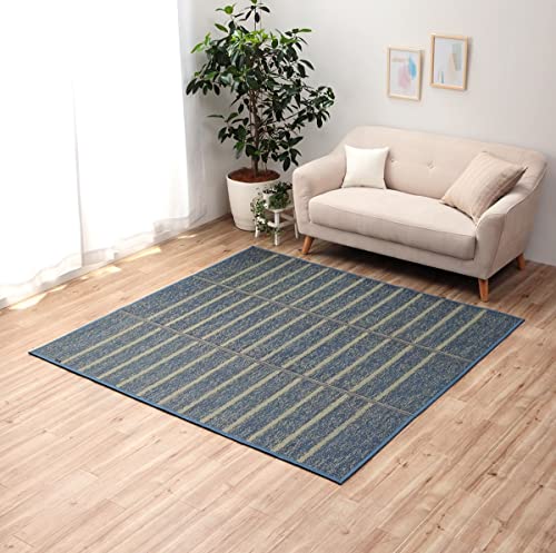 い草ラグ 4.5畳 4畳半 NCXシルフ ブルー 約240×240cm ラグマット カーペット 調湿 消臭 ボーダー 縞柄 滑り止め #8490029