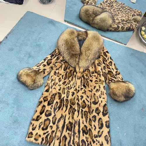 Women's Genuine Rabbit Fur Coat Long Jacket With Fox Fur Collar Cuffs Warm Outerwear3