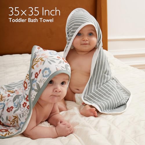Image of Momcozy Baby Towel with Hooded-2 Pack Soft Bath Towel Set-Shower Gifts or Bath Essential for Infant, Newborn, Toddler (35 X 35 Inch, Petite Blossom)