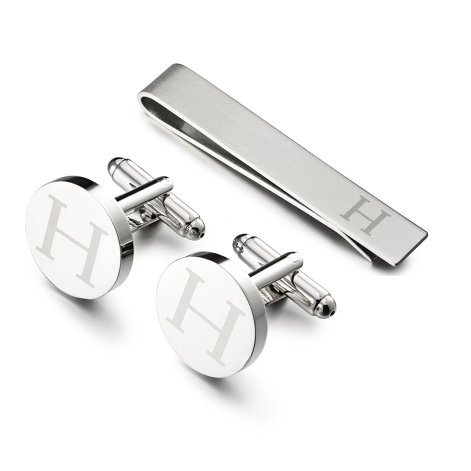 Juego de gemelos y pasadores corbata con letras redondas. Gemelos H for puños camisa hombre Para Hombres