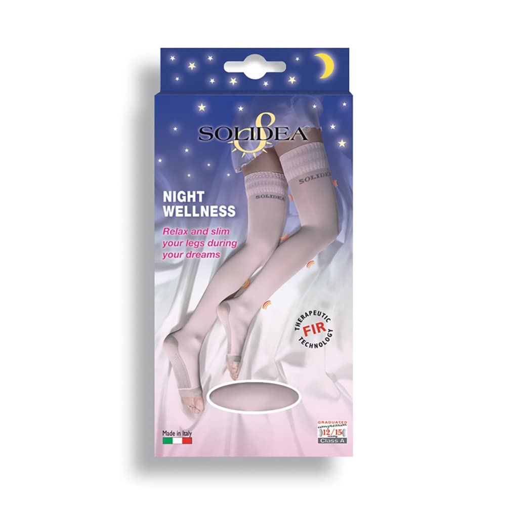 Solidea Damskie pończochy samonośne uciskowe Night Wellness 70 den, nocne, stopniowany ucisk (różowy, 50)