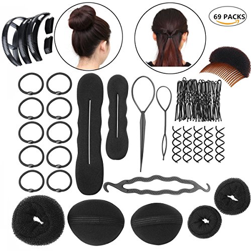 Hair Styling Set, Hair Design Styling Tools Accessories DIY Hair Accessories Clip Stick Bun Maker Braid Tool Hair Accessories Pump Beauty Tool Gift (Black69)