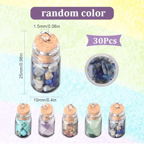 SUNNYCLUE 1 BOX 30Pcs Mini Glass Bottle Charms Necklace Wish Bottle Charm Tiny Jar Small Gemstones Drifting Cork Stoppers Decoration for jewellery Making Earring Keychain Xmas Gift - Image 2
