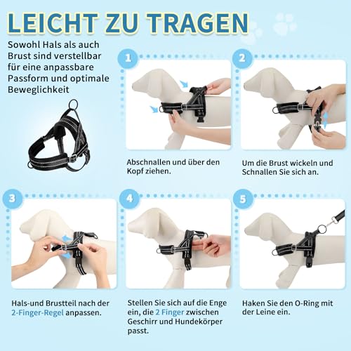 Eyein Hundegeschirr mit Leine für mittelgroße Kleine Hunde, Weich gepolsterter No-Pull Brustgeschirr mit 2 Leinenclips, Leichtgewicht Reflektierend Geschirr Hals und Brust verstellbar (Schwarz, XXS)