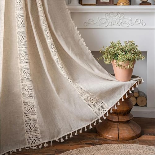Rideau en dentelle de jute et lin style bohème chic 150x240cm