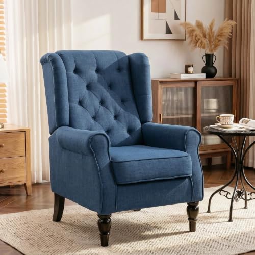 Image of HOMCOM Comfy Accent Chair for Living Room, Wingback Armchair, Blue