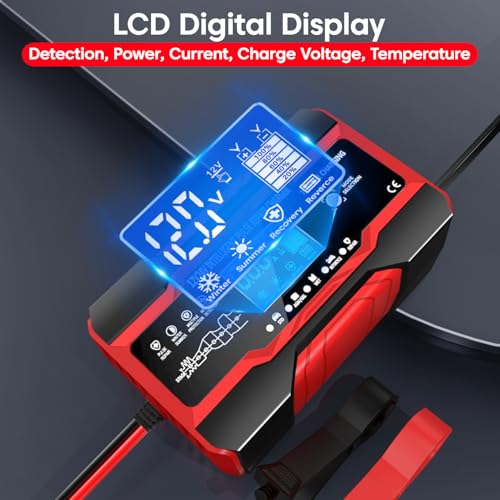 Image of Sounce 10-Amp 12V & 24V Fully Automatic Smart Car Battery Charger: Battery Maintainer, Trickle Charger & Desulfator with Intelligent LCD Display, Advanced Repair Mode - Compatible with AGM, Gel, SLA