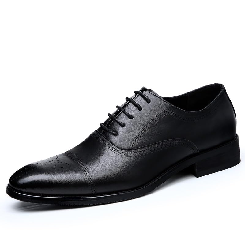 Formal Dress Shoes for Men Lace Up Pointed Burnished Toe Brogue Embossed Cap Toe Faux Leather Anti-Slip Rubber Sole Low Top Non Slip Wedding2