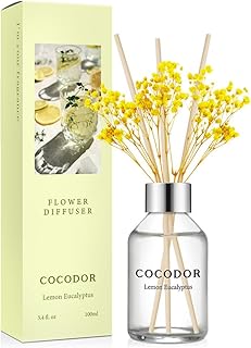 Flower Reed Diffuser Set / 3.4oz / Lemon Eucalyptus/Scent Diffuser with Sticks Home Fragrance Reed Diffuser for Bathroom Shelf Decor