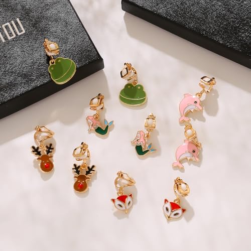 20 Pairs Clip on Earrings for Girls and Kids Non-Pierced Earrings for Little Girls with No Ear Holes Cute Fun Animal Butterfly Cat Clip-on Earrings Pack for Toddler, Gift for 4-12 Years Old2