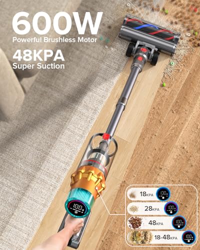 Image of REBANIC S8 Cordless Vacuum Cleaner, 600W 48Kpa 65mins Stick Vacuum Rechargeable, Wireless Lightweight Handheld Vacuum Cleaners for Home Pet Hair Carpet Hardwood Floor Car
