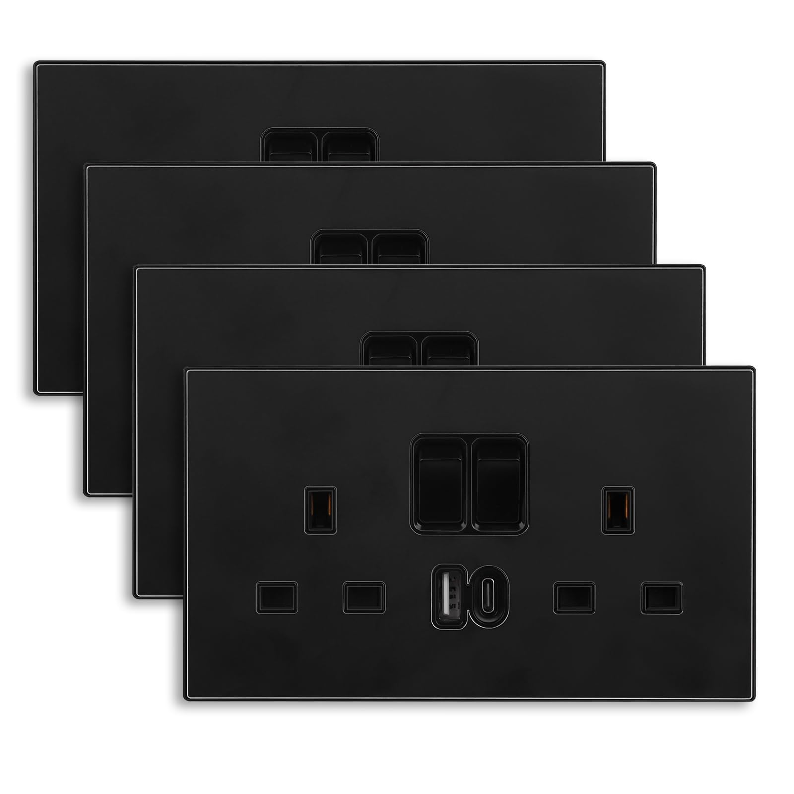 4 Pack CNBINGO Aluminium Steel Double Socket with USB Fast Charging - 20W Electric Power Socket with USB-A and Type-C, Black Smooth Aluminium Panel Wall Outlet โ image 1