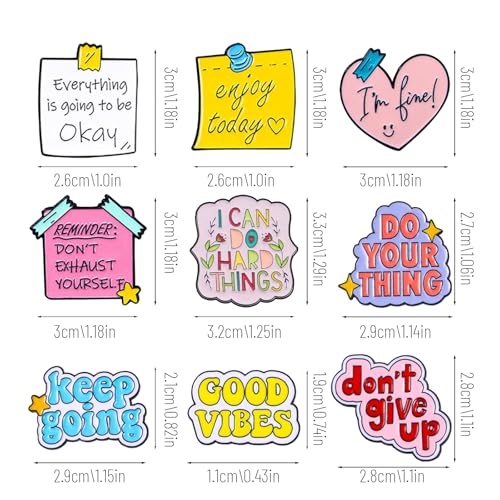 Image of Motivational Pins Set 9PCS Inspirational Saying Brooch Pins Positive Letter Enamel Pins, I Can Do Hard Things Enamel Lapel Pins for Clothing Backpack Canvas Bags Hats