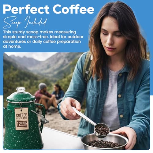 Image of Toughty 12 Cup Enamel Coffee Percolator, Camping Stovetop Coffee Pot, Green
