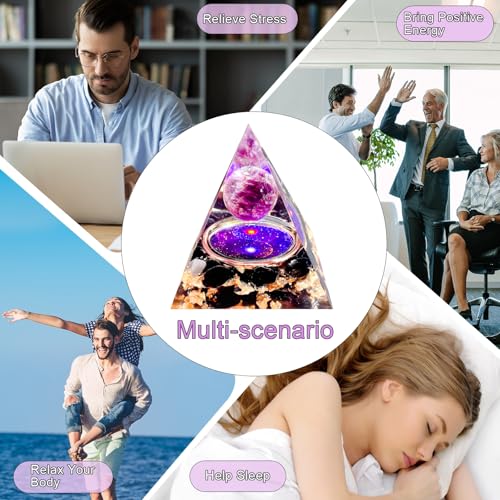 Pyramide de cristal d'orgonite obsidienne naturelle et améthyste pour traiter le stress