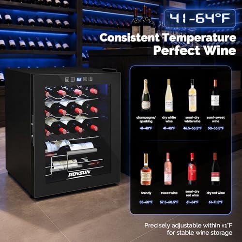 Image of ROVSUN 16 Bottle Wine Cooler Refrigerator, Freestanding Compressor Wine Chiller, Beverage Wine Fridge with Digital Temperature Control & Double-layer Glass Door for Red White Wine, Champagne, Beer