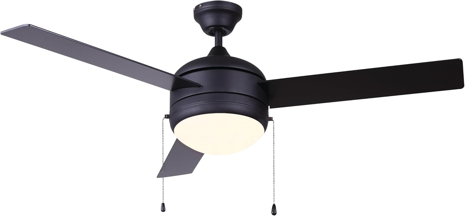Canarm Calibre III 48-inch Ceiling Fan in matte black with three blades and an integrated light kit
