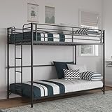 DHP Daven Easy Assembly Metal Bunk Bed for Kids, Teens and Adults, with Ladder, High Guardrail, Metal Slats, Smooth Rounded Edges, No Boxspring Required, Twin-Over-Twin, Black