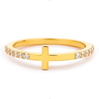 Cross Rings for Women, Purity Ring, Gold Plated Statement Rings for Women, Dainty Sideways Cross Ring, Christian Jewelry, Confirmation and Baptism Gifts, Religous Gifts