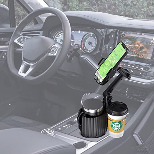 Upgraded Car Cup Holder Phone Mount - 2 In 1 Adjustable Cup Holder Expander With 360° Rotation Base, Multifunctional Large Cup Organizer Cellphone Seat Cup Holder For Car Fits Most Smartphones Bottles #TOP5