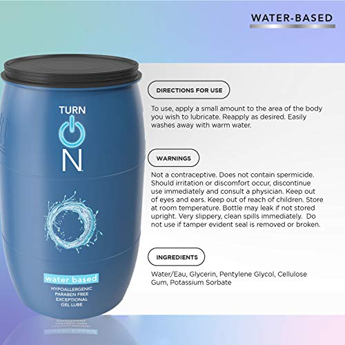 Turn On Water Based Sex Lube 55 Gallon Drum Premium Personal Lubricant, Long Lasting Formula For Condom Safe Vegan Ph Balanced Hypoallergenic & Paraben Free Intimacy, Gel Lube For Men Women & Couples #TOP1