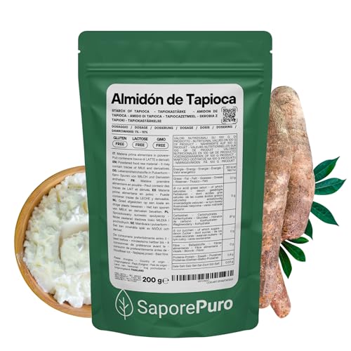 SaporePuro Almidón de Tapioca 200 g – Sin Gluten – Espesante Natural para Cremas, Salsas, Postres y Preparaciones Culinarias
