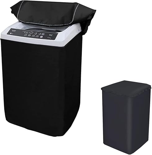 Cubierta de lavadora portátil, cubierta de secadora de lavadora de carga superior, protector de electrodomésticos de lavado (negro) (XL-W23D26H37)
