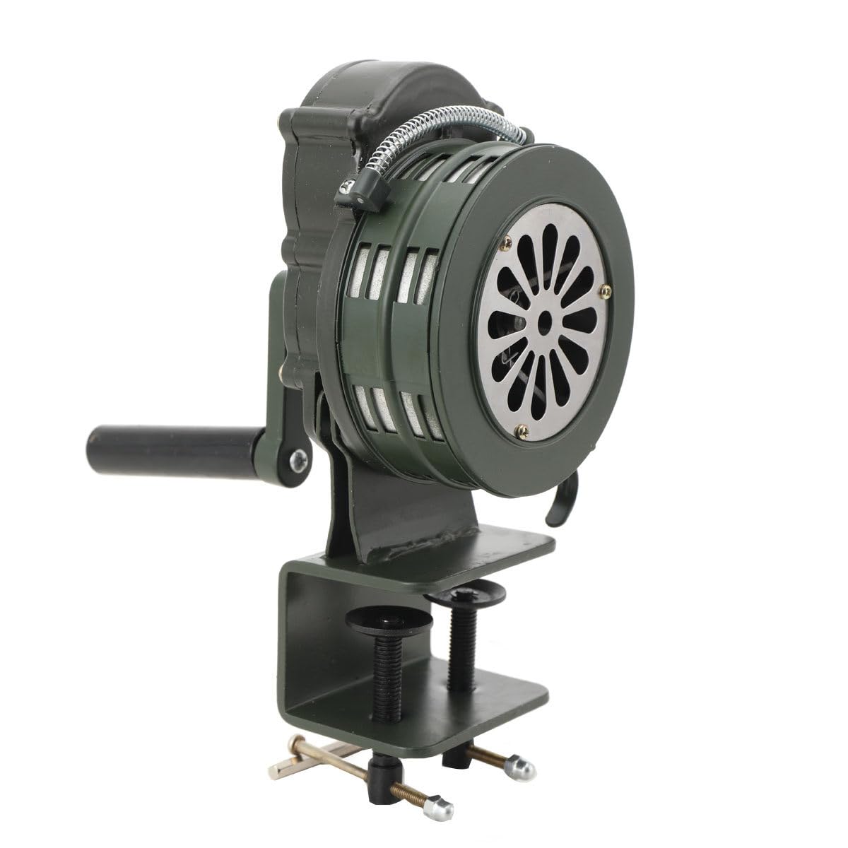 SUDEG Hand Crank Siren Horn Portable 110dB Manual Operated Metal Alarm Air Raid Emergency Safety Alarm for Schools Troops Alarming ,LK-100B Green