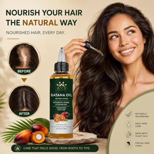 Image of AVD ORGANICS Batana Oil for Hair Growth 4.05 fl oz | Dr Sebi Organic Raw Batana Oil from Honduras | 100% Pure & Natural for thicker & stronger Hair | Ideal for Men & Women | 120ML