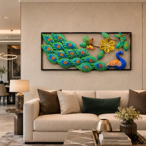 Image of SHREE 'O' GREEN TECH - Handcrafted Metal Peacock Wall Decor Modern Iron Wall Art Hanging for Living Room Bedroom Hallway Office Hotel Home Decoration