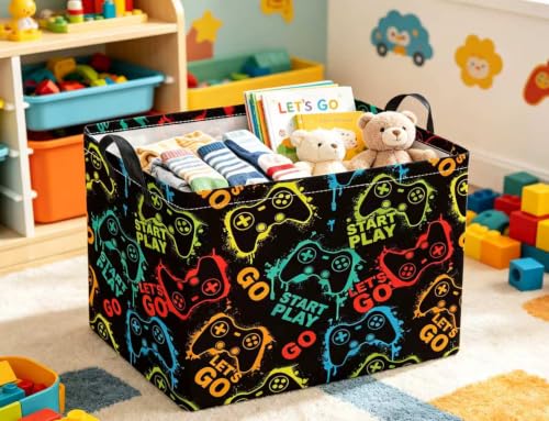 Image of Rectangular Baby Storage Basket Boys for Home Kitchen Girls Cute Storage Bin Organizer Shelf Book Room Decor(Games)