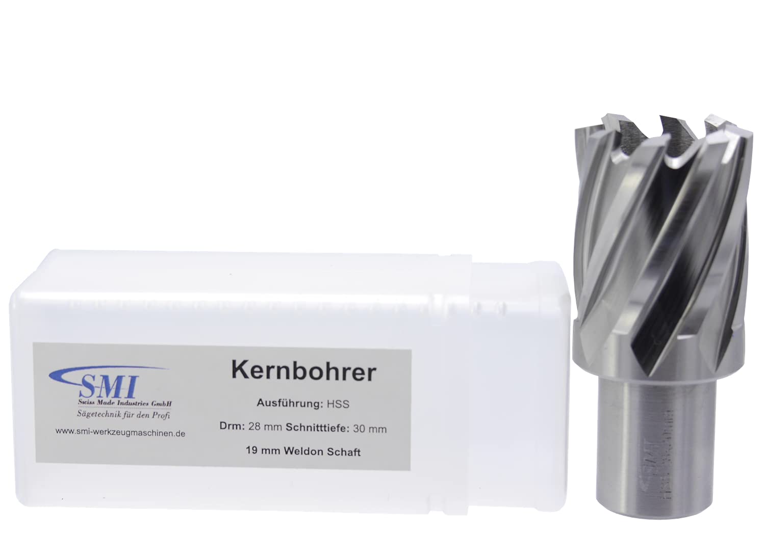 SMI HSS Kernbohrer 28 mm Drm. Schnitttiefe 30 mm, Aufnahme 19 mm Weldonschaft