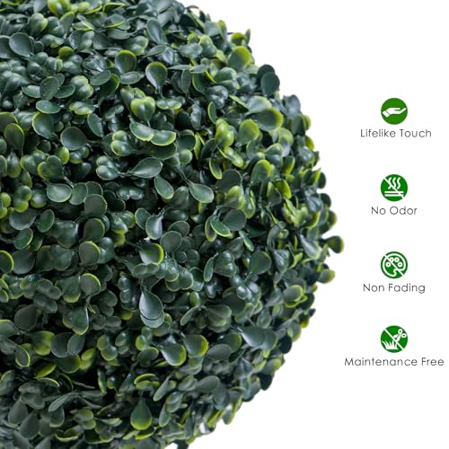 Artificial Topiary Ball Trees 24 Inch, Fake Greenery Milan Grass Ball Tree for Front Porch, Indoor Walkway, Entryway, Set of 2