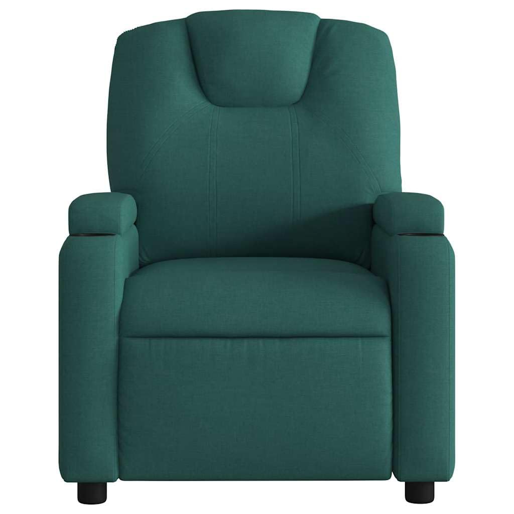 Sillón de masaje de tela verde oscuro con función reclinable manual y 6 puntos de masaje, función de vibración, control manual, soporte para bebidas, bolsillo lateral, madera, marco de metal