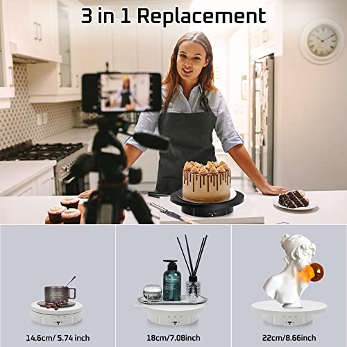 JAYEGT 3 in1 Motorized Rotating Display Stand with 5.74 /7.08/ 8.66 inch Replacement Cover,Max 22lbs Load,360 Electronic Turntable for Photography Products (3 in1 / Black/ With Remote controller)