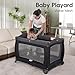 Pamo Babe Pack and Play 4 in 1 Playard Portable Playard Foldable Playpen for Baby and Toddler Portable Crib Mattress Diaper Changer for Newborn (Grey)