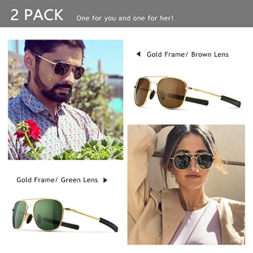 Image of SUNGAIT Men's Military Style Polarized Pilot Aviator Sunglasses - Bayonet Temples