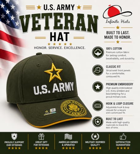 Image of US Army Veteran Hat for Men - Officially Licensed Military Baseball Cap, for Veterans