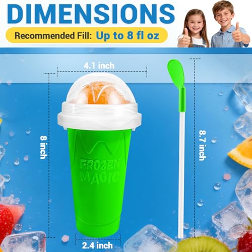Image of FANS-ONE Slushie Cup, DIY Magic Slushy Maker Cup, Cool Stuff Things Gadgets for Juices Milk Yogurt Ice Cream Make, Quick Frozen Slushy Cups with Lids & Straw for Boys Girls Teens Kids, Green
