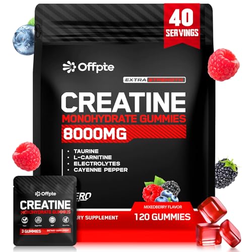 Creatine Monohydrate Gummies for Men & Women, Sugar-Free Vegan Chewable travel creatine packets(8g Per Packet) with Taurine for Muscle, Energy, Focus Support, Pre Workout Nutrition Supplements,120 Ct