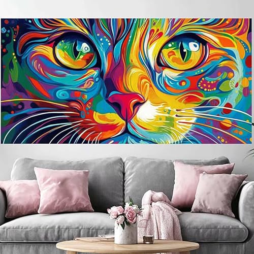 Peinture diamant chat grand format pour décorer votre salon en 2026