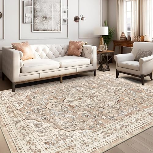 Pauwer Boho Washable Area Rug 5x7 Soft Living Room Bedroom Floor Carpet Mat Indoor Farmhouse Vintage Non Slip Accent Throw Rugs for Entryway Kitchen Dorm Dining Room