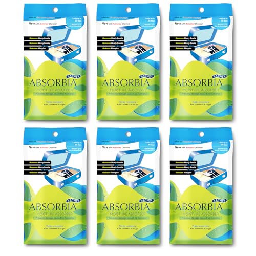 Image of Absorbia Moisture Absorber | Absorbia Sachet with Activated Charcoal(100gms X6 Sachet) - Pack of 6 |Absorbs 200ml Each Sachet | Dehumidier for Bags, Suitcases & Drawers | Fights Moisture,Musty smells etc