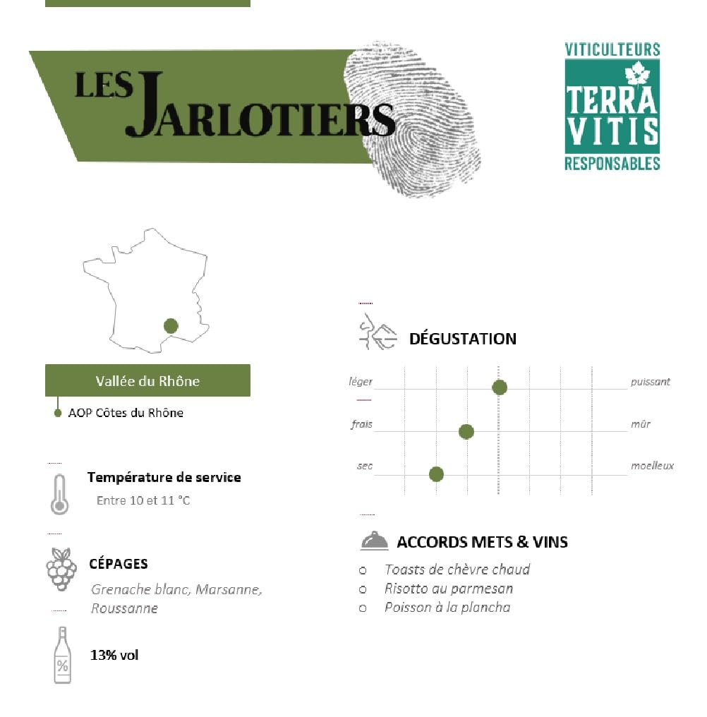 Les Jarlotiers - AOP Côtes du Rhône - Vin Blanc - 6x75cl