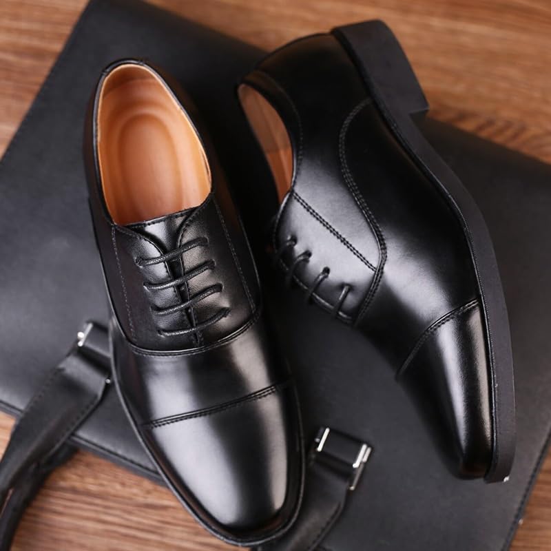 Oxford Shoes for Men Lace Up Round Toe PU Leather Solid Color Oxford Shoes Non Slip Rubber Sole Block Heel Anti-Slip Slip Resistant Wedding2