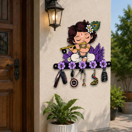 Image of Webelkart Premium Cute Krishna Key Holder for Home /Office Decor /Key Hanger for Wall Decor,Decorative Item for Home (Purple)